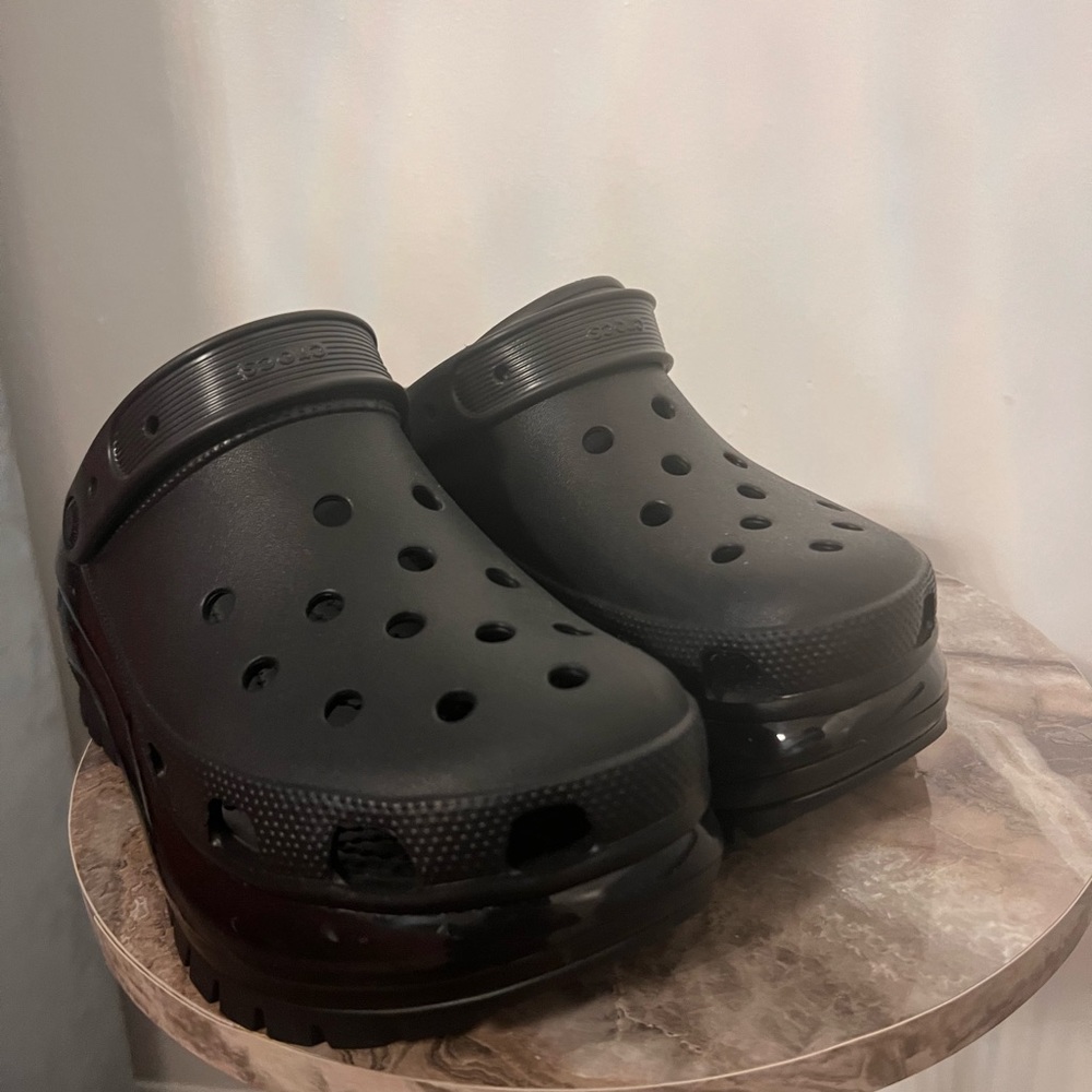 Black Mega Platform Crocs, worn once